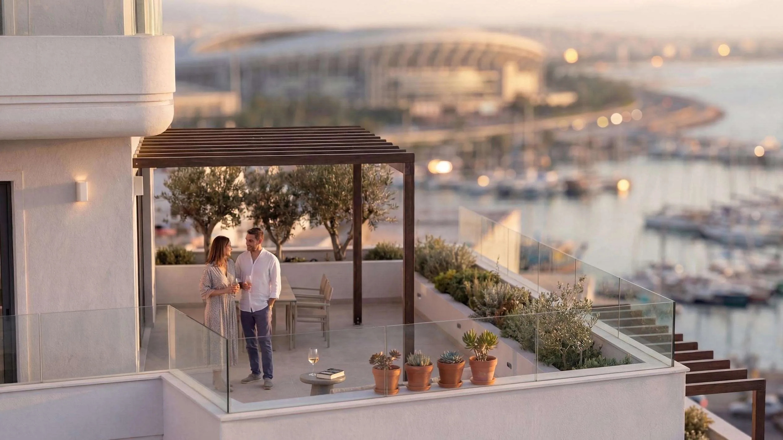 Rooftop terrace above the marina